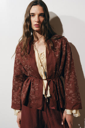 ZW COLLECTION EMBROIDERED LINEN BLEND KIMONO - Image 2