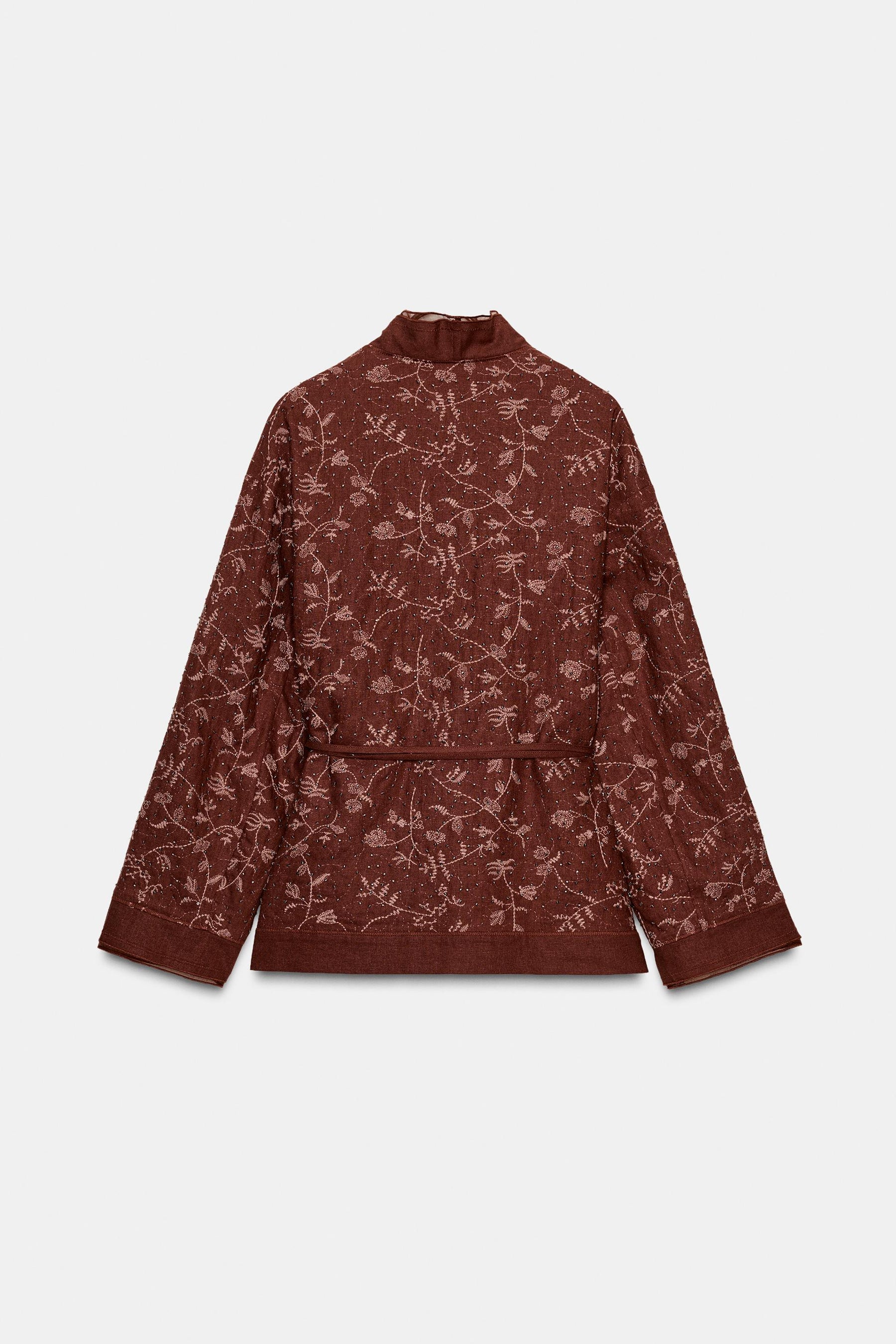 ZW COLLECTION EMBROIDERED LINEN BLEND KIMONO - Image 4