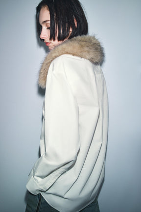 Popelinehemd mit Pelz