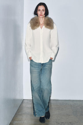 Popelinehemd mit Pelz