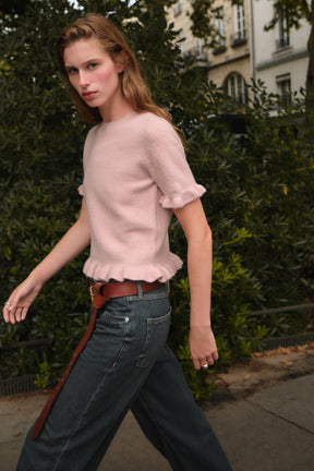 Rüschenpullover mit kurzen Ärmeln