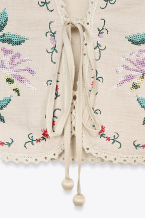 FLORAL EMBROIDERED COTTON WAISTCOAT - Image 3