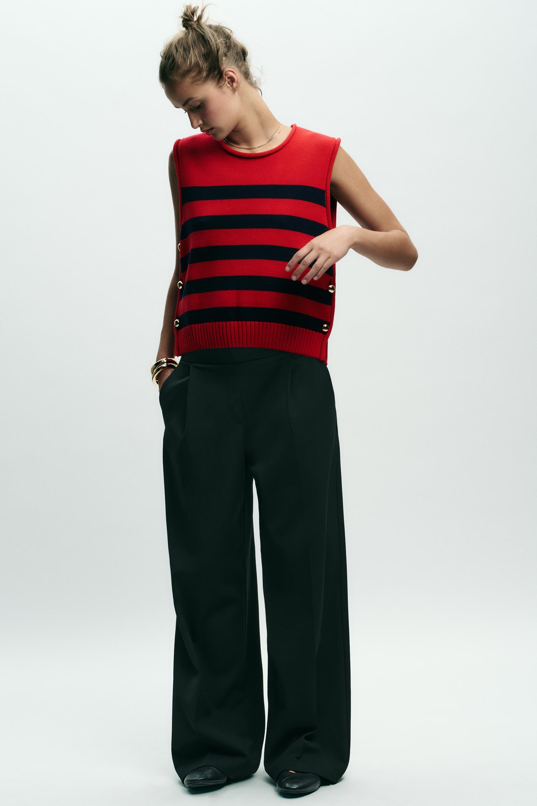 KNIT JUMPER WAISTCOAT WITH SIDE BUTTONS - Image 1