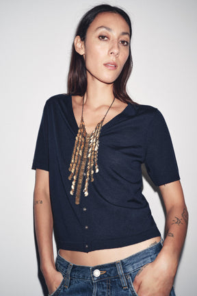 Wollstrickjacke mit kurzen Ärmeln