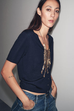 Wollstrickjacke mit kurzen Ärmeln