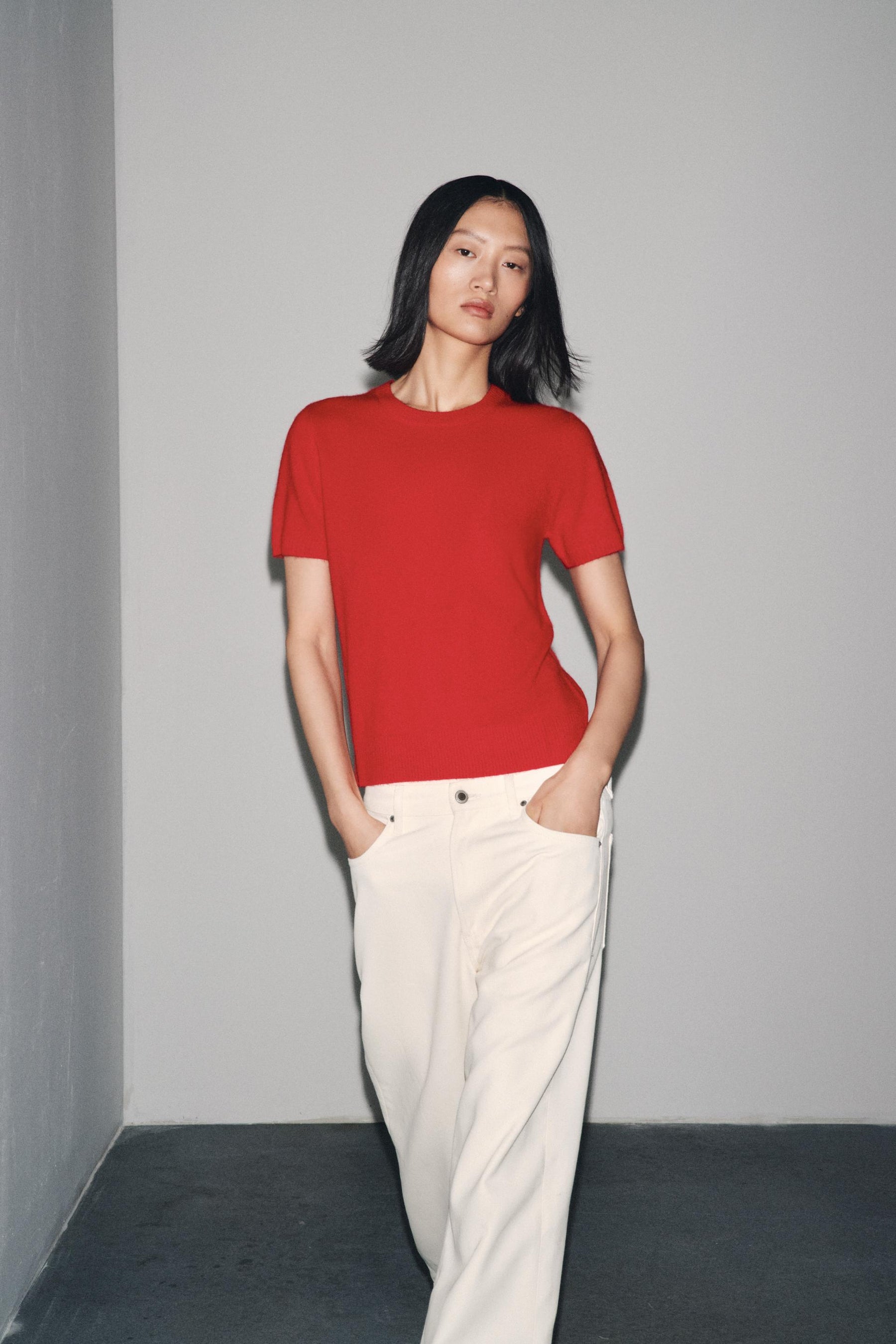 Kaschmirpullover mit kurzen Ärmeln