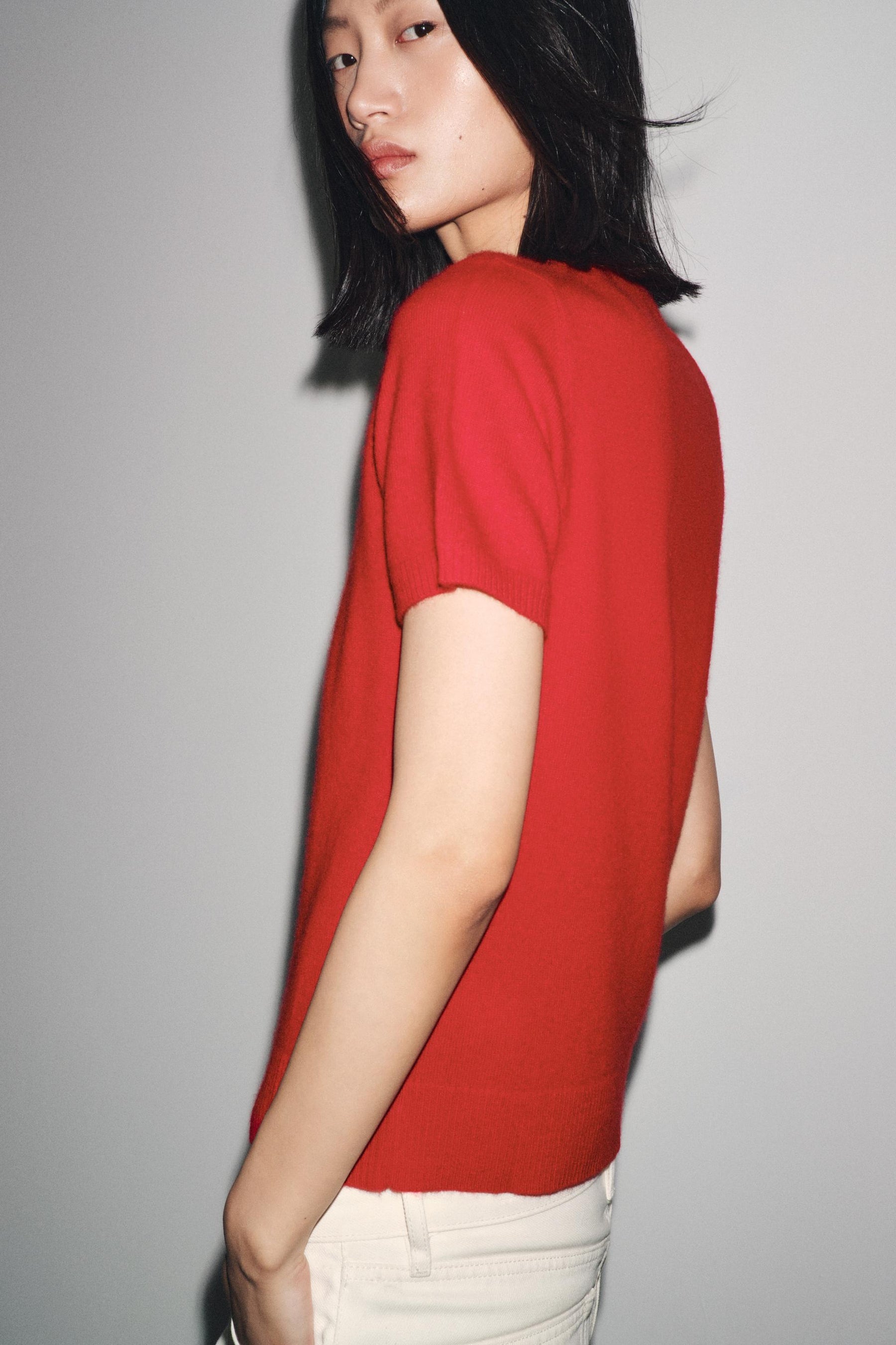 Kaschmirpullover mit kurzen Ärmeln