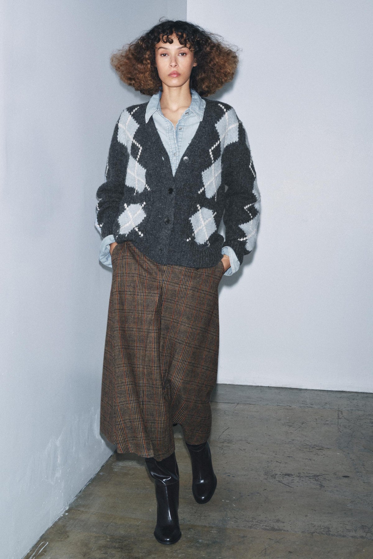 Strickjacke aus Wolle mit Argyle-Muster