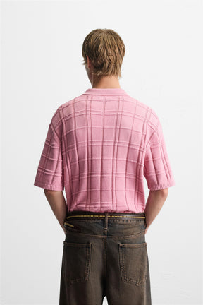 CHECKERED JACQUARD KNIT POLO SHIRT - Image 3