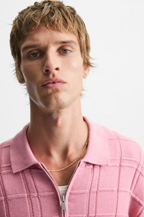 CHECKERED JACQUARD KNIT POLO SHIRT - Image 5