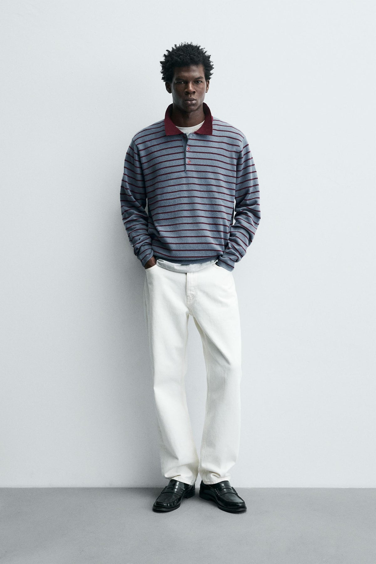 STRIPED WOOL BLEND KNIT POLO SHIRT - Image 1
