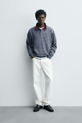 STRIPED WOOL BLEND KNIT POLO SHIRT - Image 1