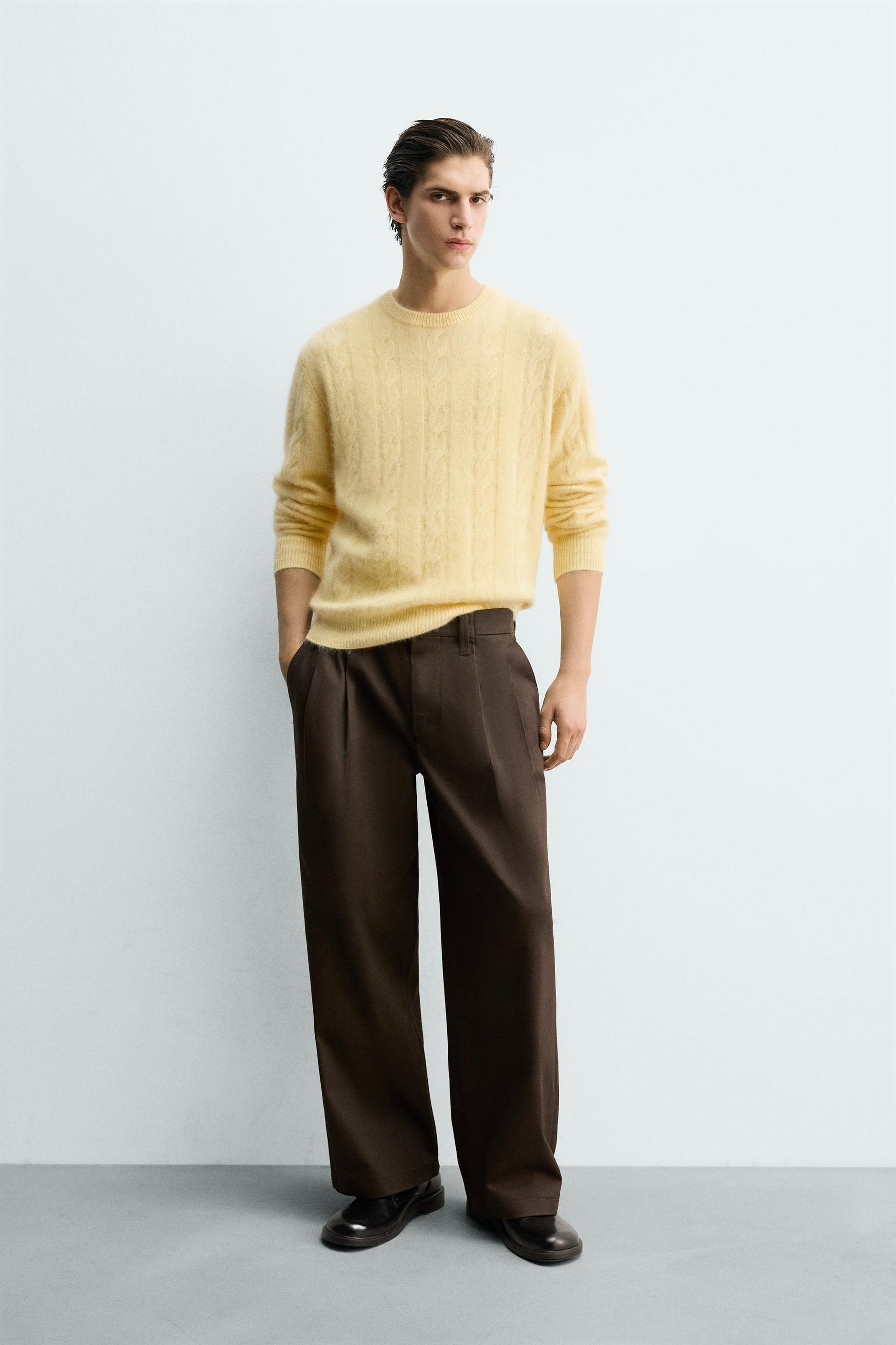 BRUSHED CABLE-KNIT TEXTURED JUMPER - Image 1