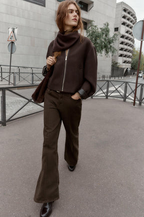 Weiche Jacke mit Lederimitat-Besatz