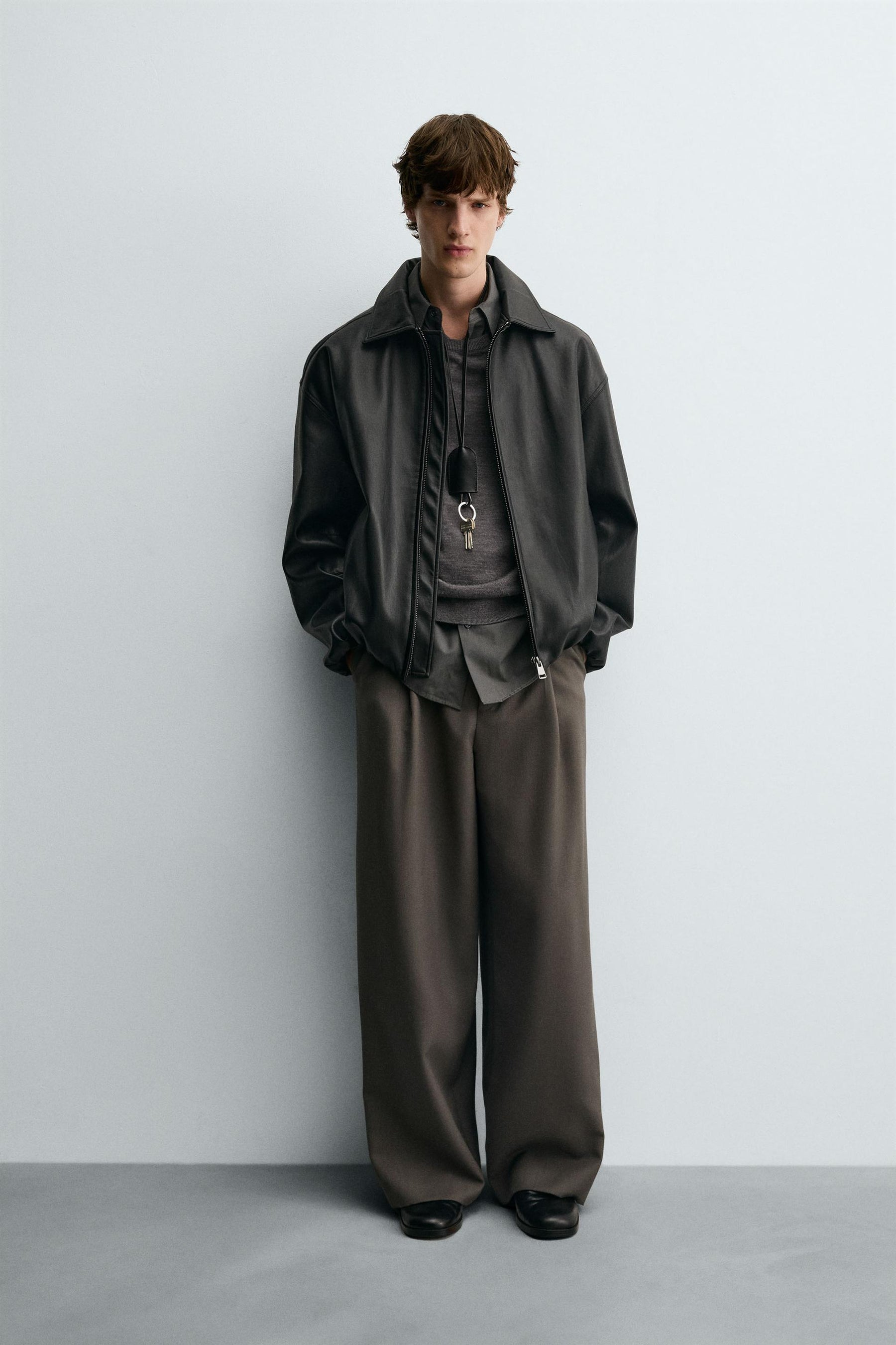 LEATHER EFFECT BOMBER JACKET - Image 1