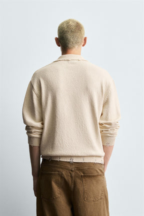 KNITTED RIPPED-EFFECT POLO SHIRT - Image 3