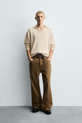 KNITTED RIPPED-EFFECT POLO SHIRT - Image 1