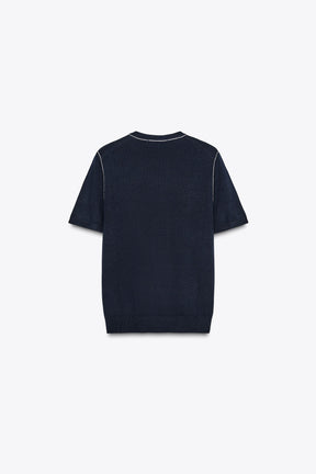 SHORT SLEEVE KNIT TOP WITH PIPING - Image 7