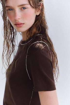 SHORT SLEEVE KNIT TOP WITH PIPING - Image 4