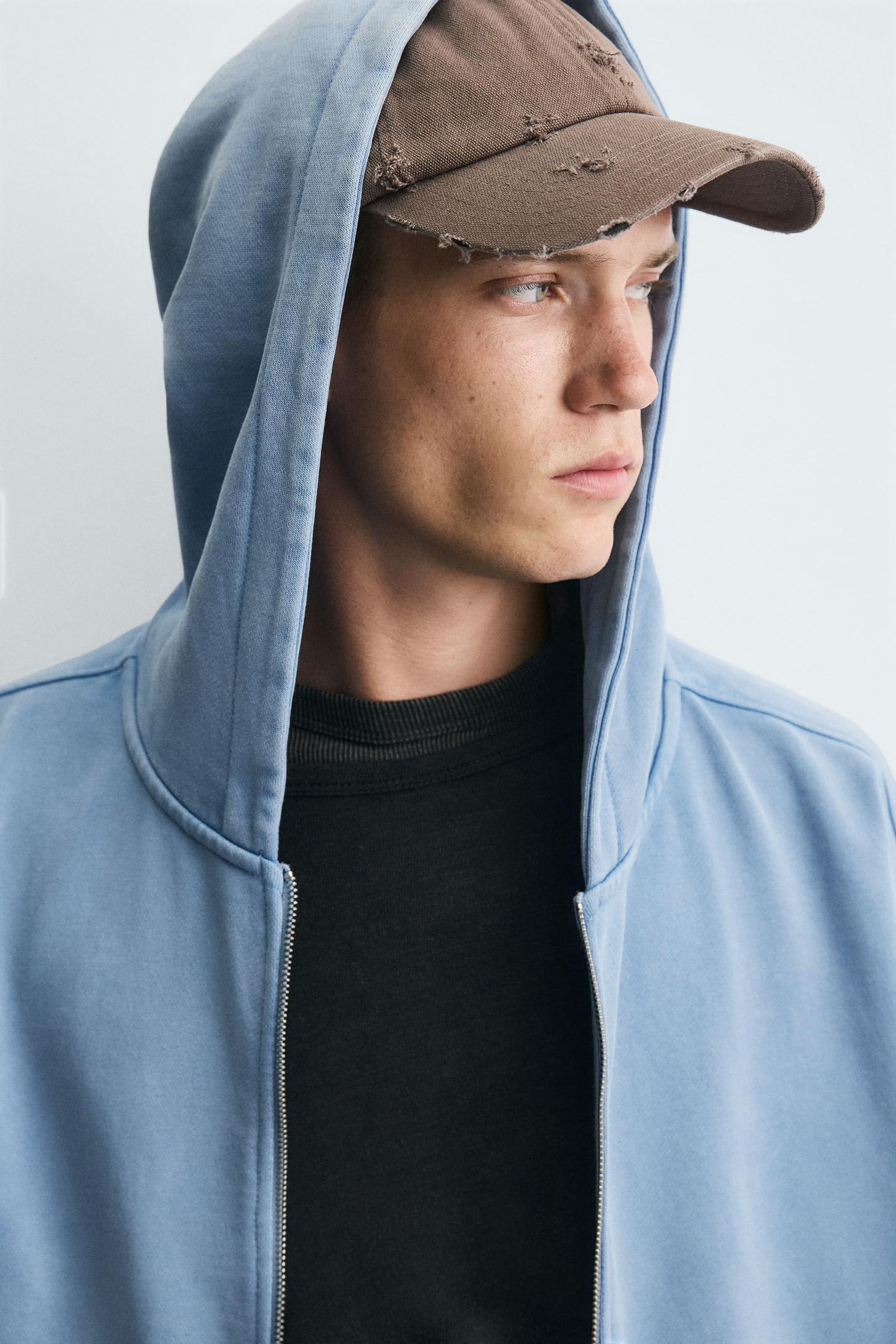 Gewaschener Kapuzenpullover mit Reißverschluss 