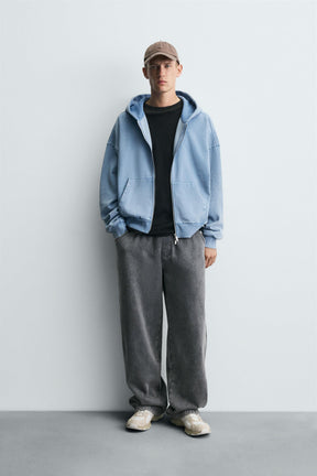 Gewaschener Kapuzenpullover mit Reißverschluss 