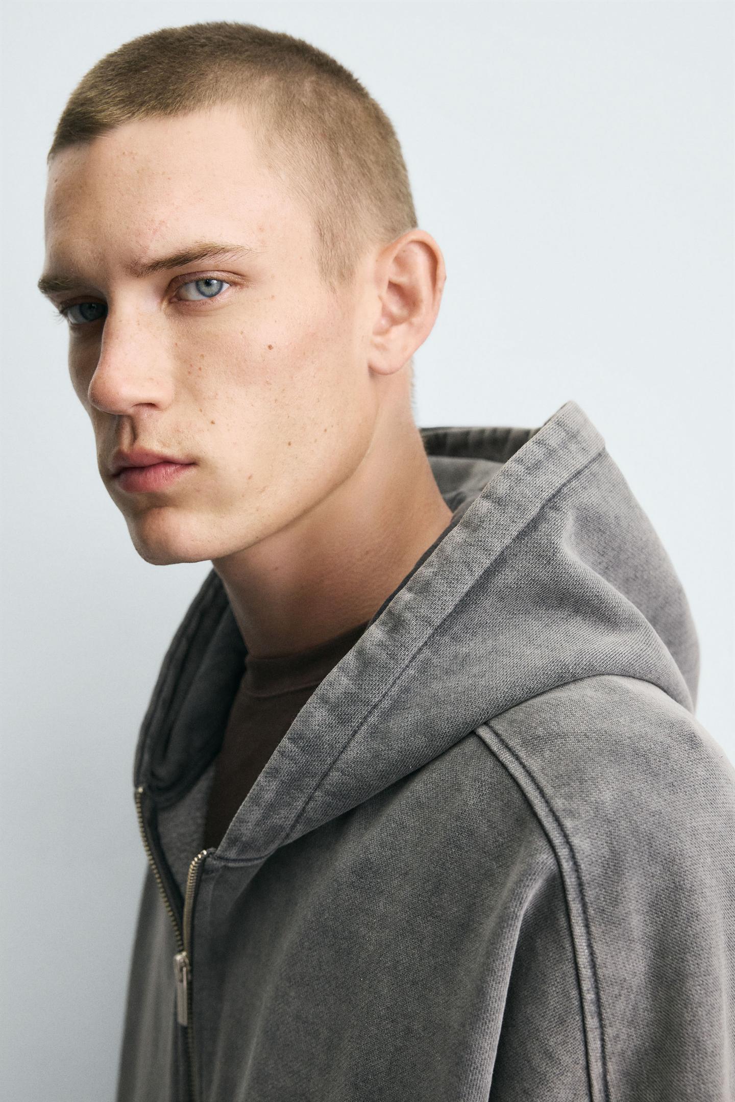 Gewaschener Kapuzenpullover mit Reißverschluss 