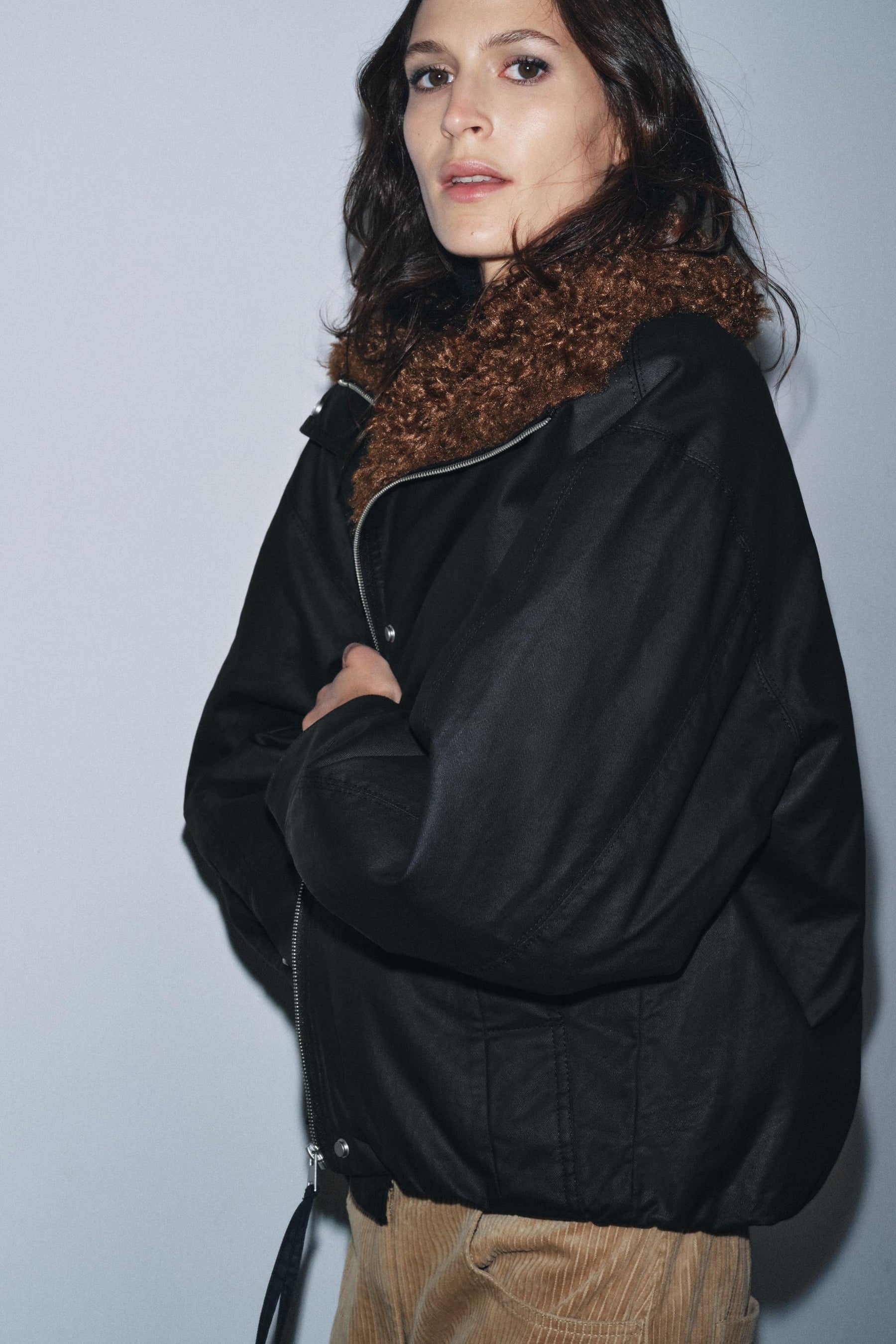 FAUX SHEARLING BOMBER JACKET ZW COLLECTION - Image 2