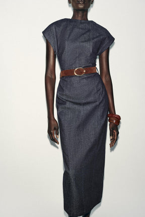 BELTED FITTED MIDI DRESS - Image 4