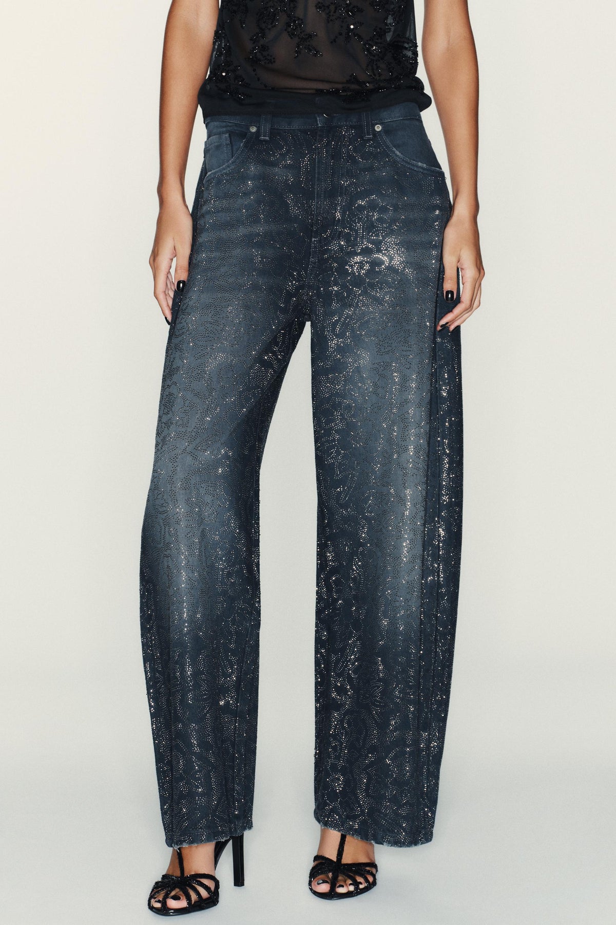 Strassbesetzte Baggy Jeans