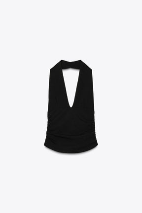 Neckholder-Top mit Raffungen