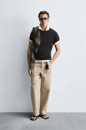 HEAVYWEIGHT RIBBED TRIM T-SHIRT - Image 1