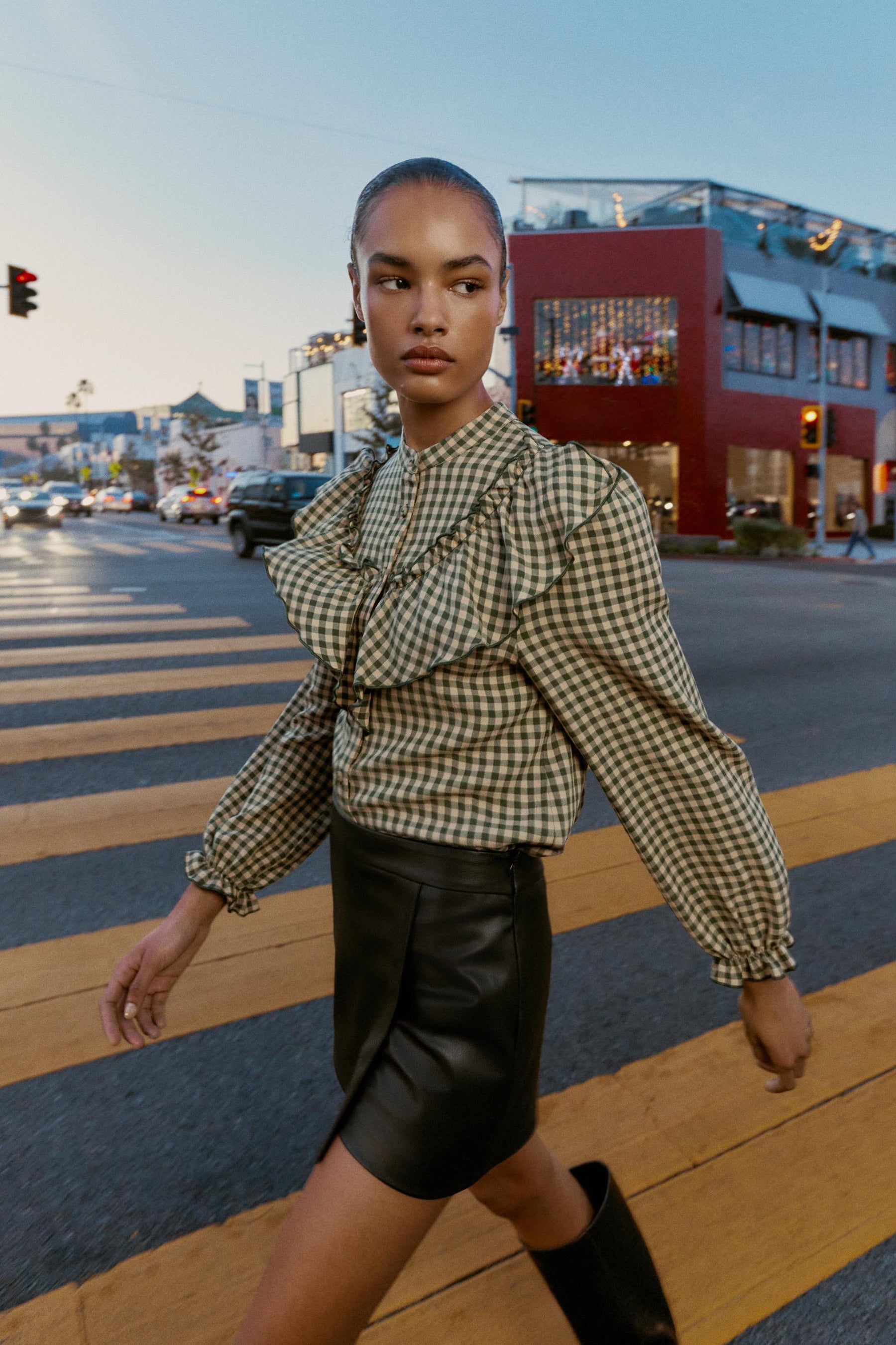 Rüschenbluse mit Vichy-Karo