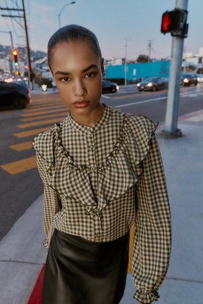 Rüschenbluse mit Vichy-Karo