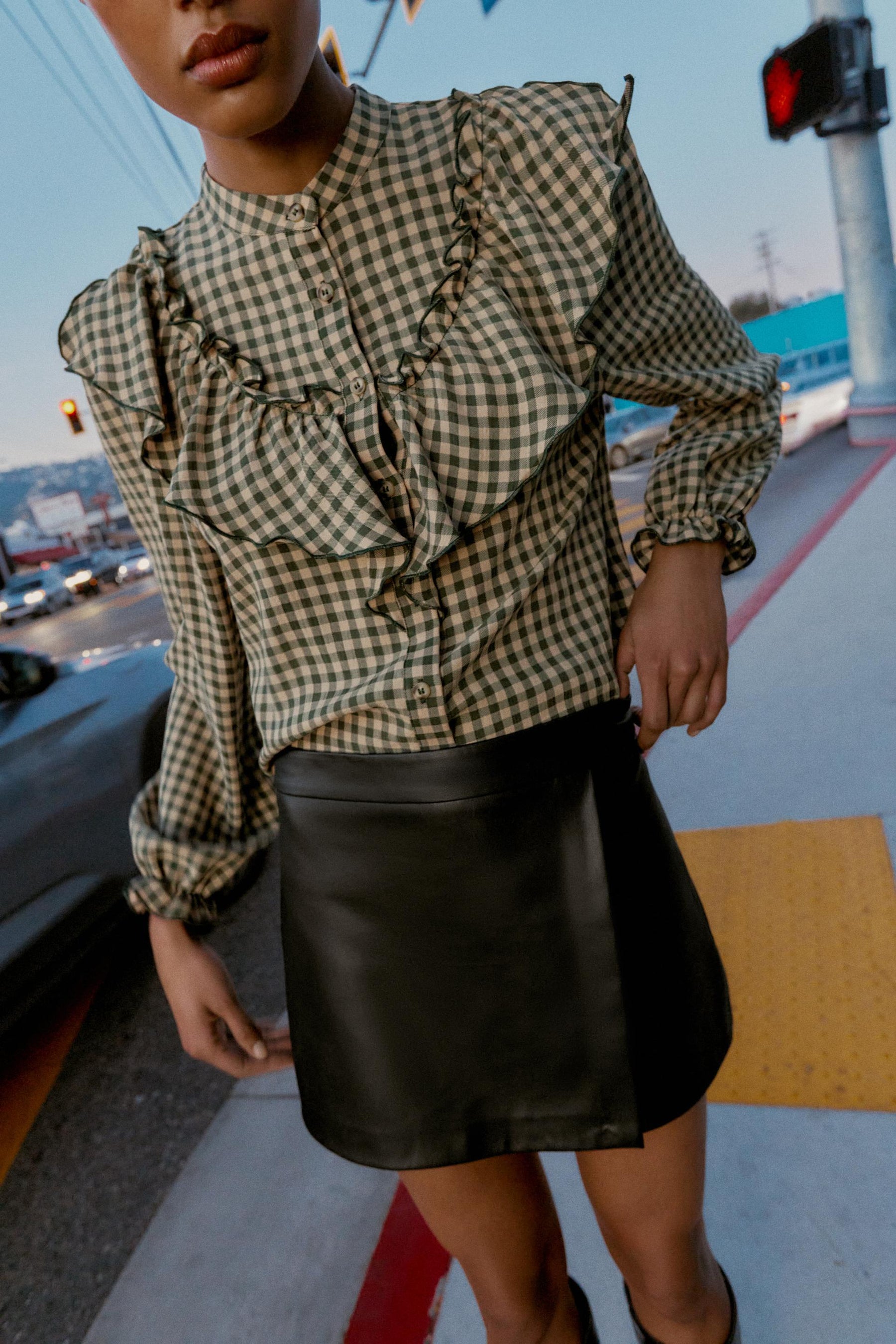 Rüschenbluse mit Vichy-Karo