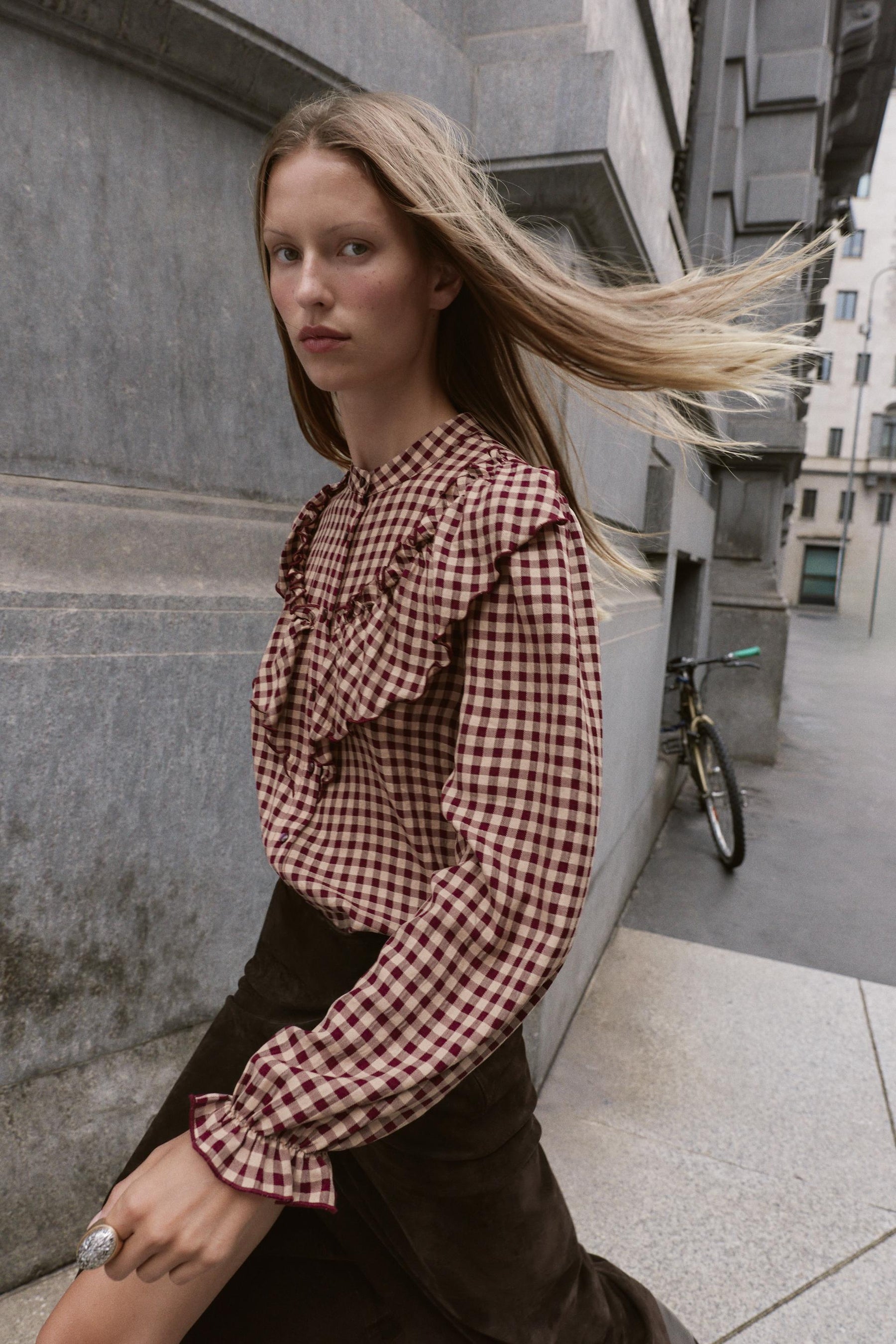 Rüschenbluse mit Vichy-Karo