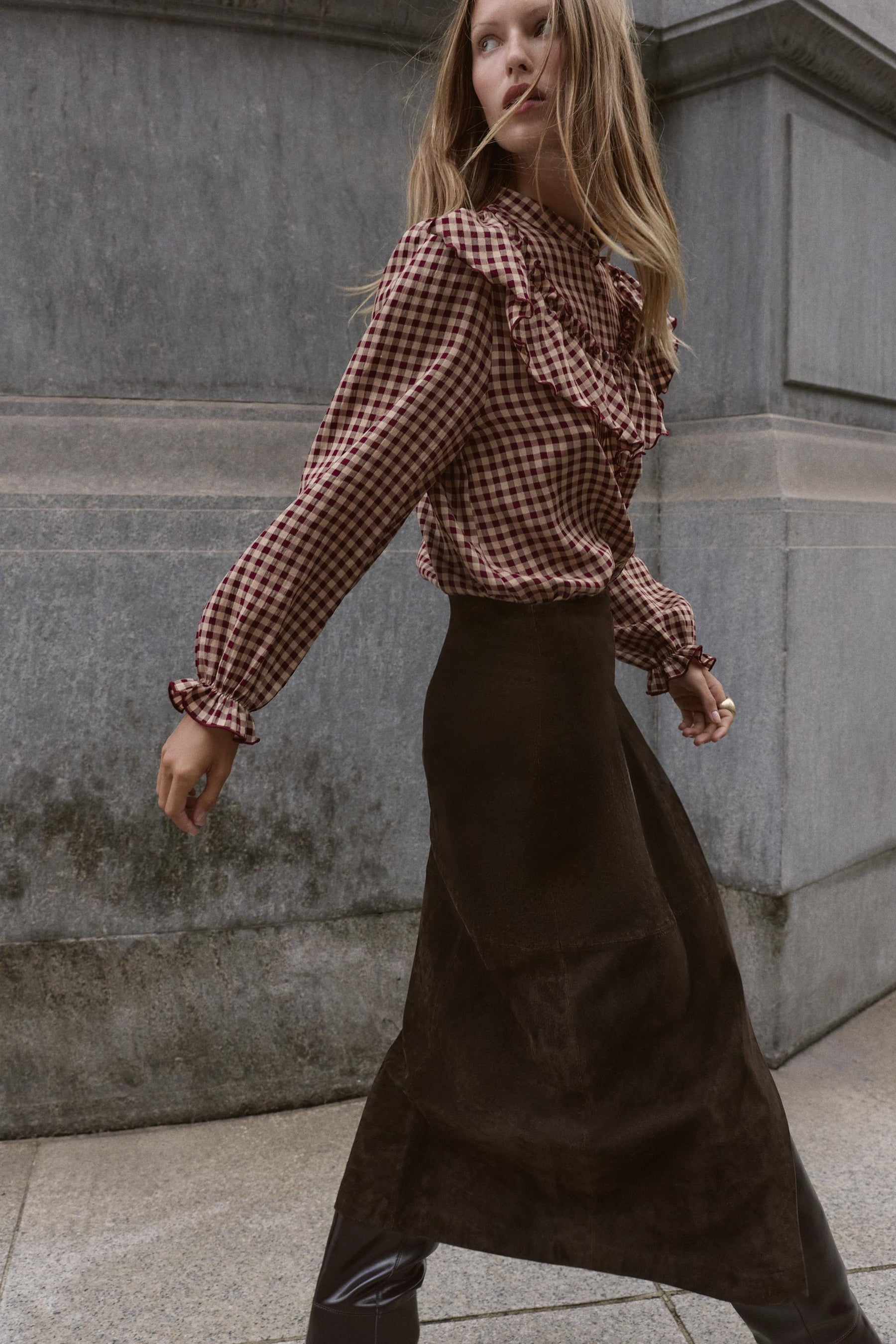 Rüschenbluse mit Vichy-Karo