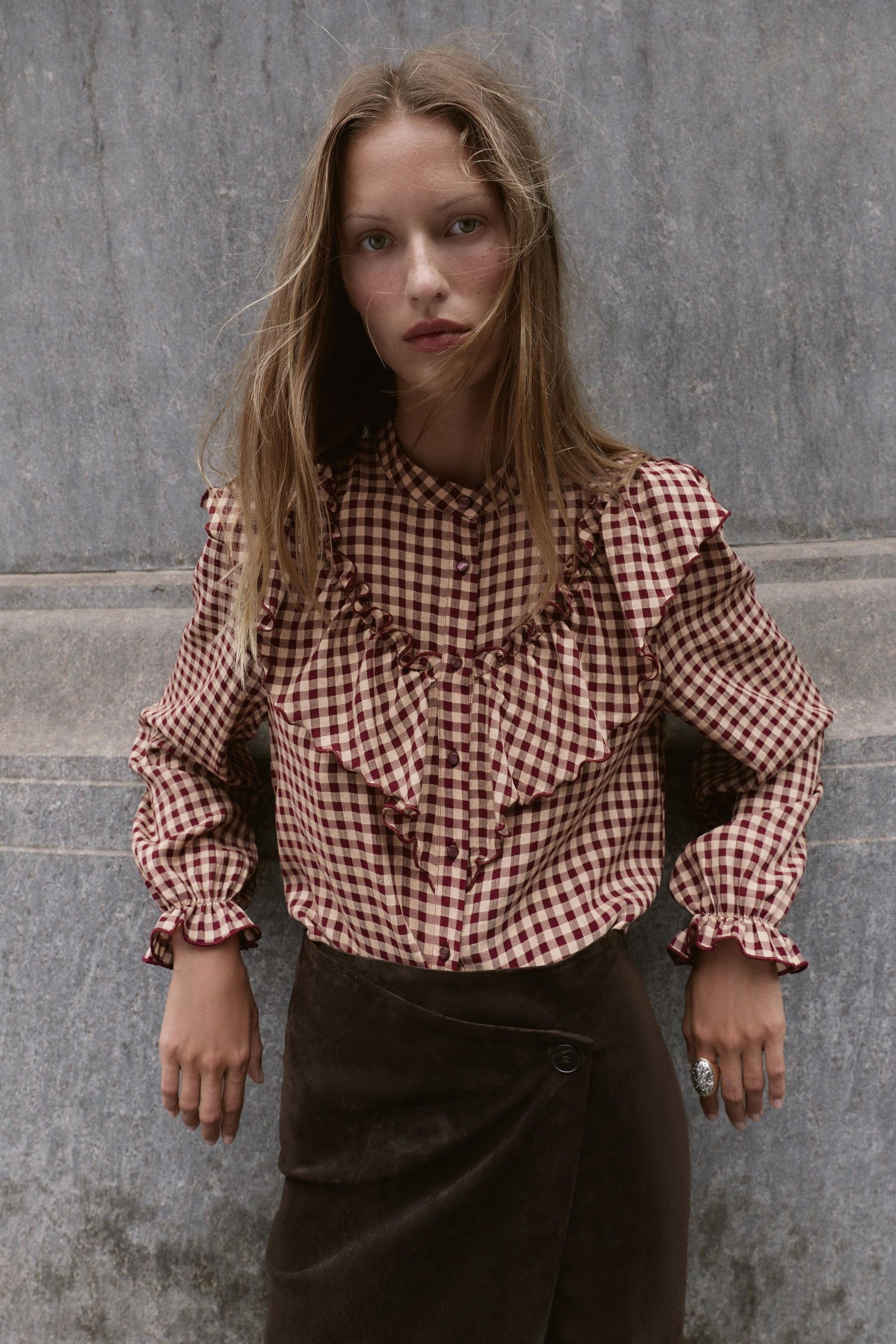 Rüschenbluse mit Vichy-Karo