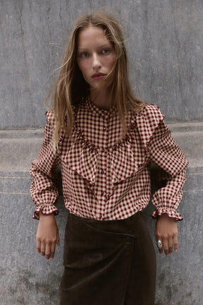 Rüschenbluse mit Vichy-Karo