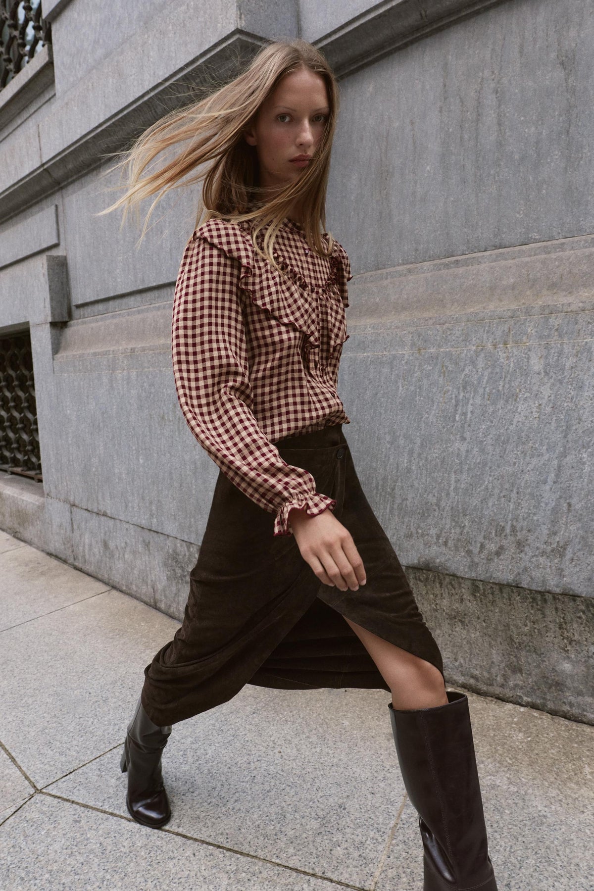 Rüschenbluse mit Vichy-Karo