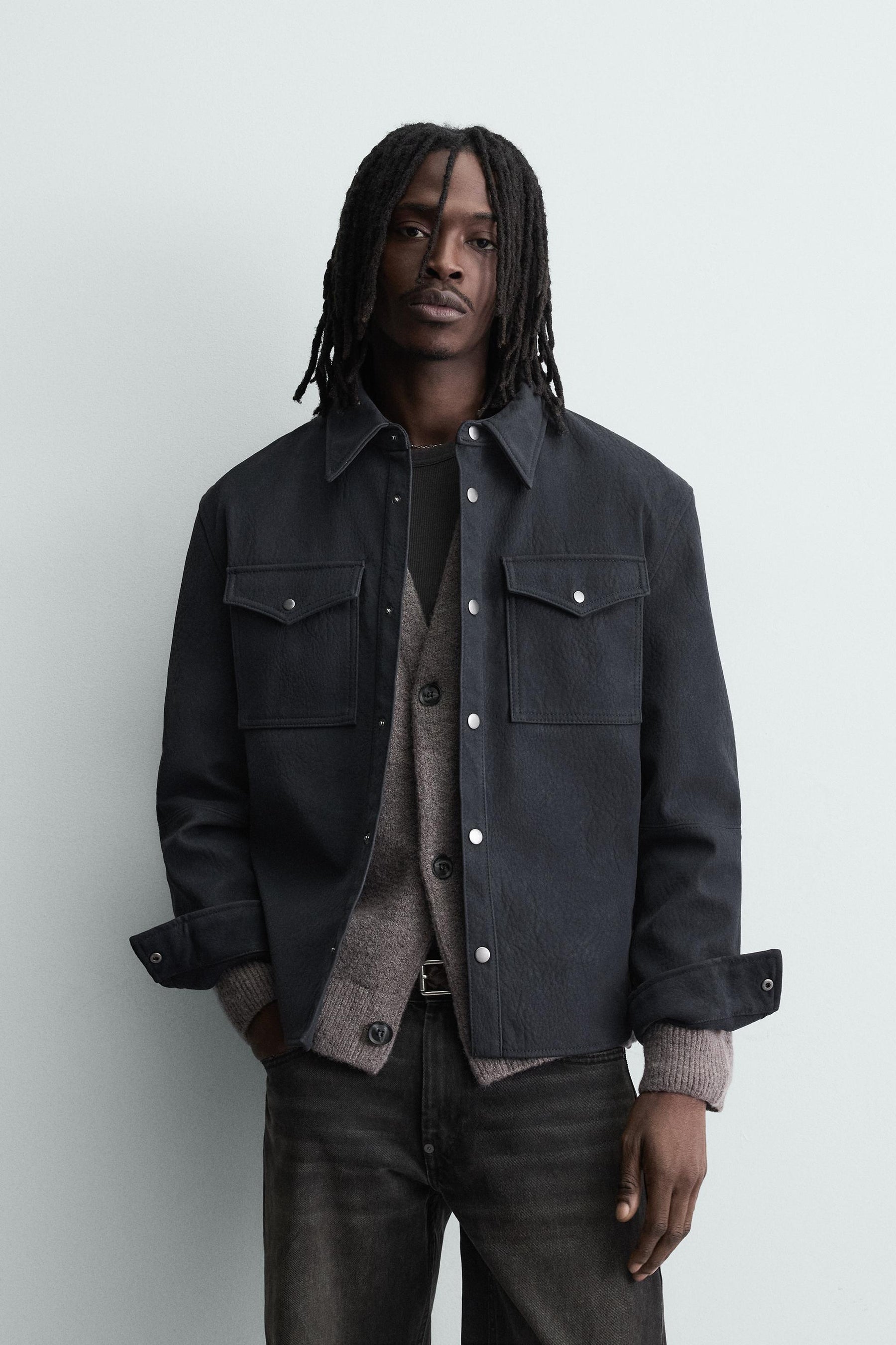 RELAXED FIT LEATHER EFFECT OVERSHIRT - Image 2