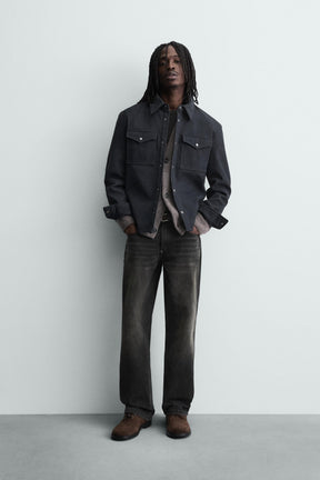 RELAXED FIT LEATHER EFFECT OVERSHIRT - Image 1