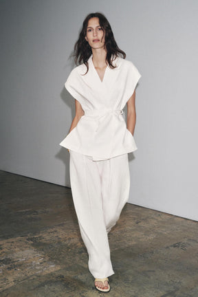 Plissierte Leinenmischhose