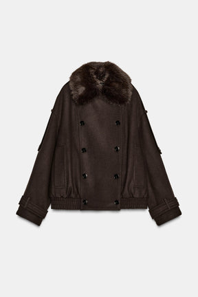 WOOL BLEND JACKET WITH FUR COLLAR - Image 6