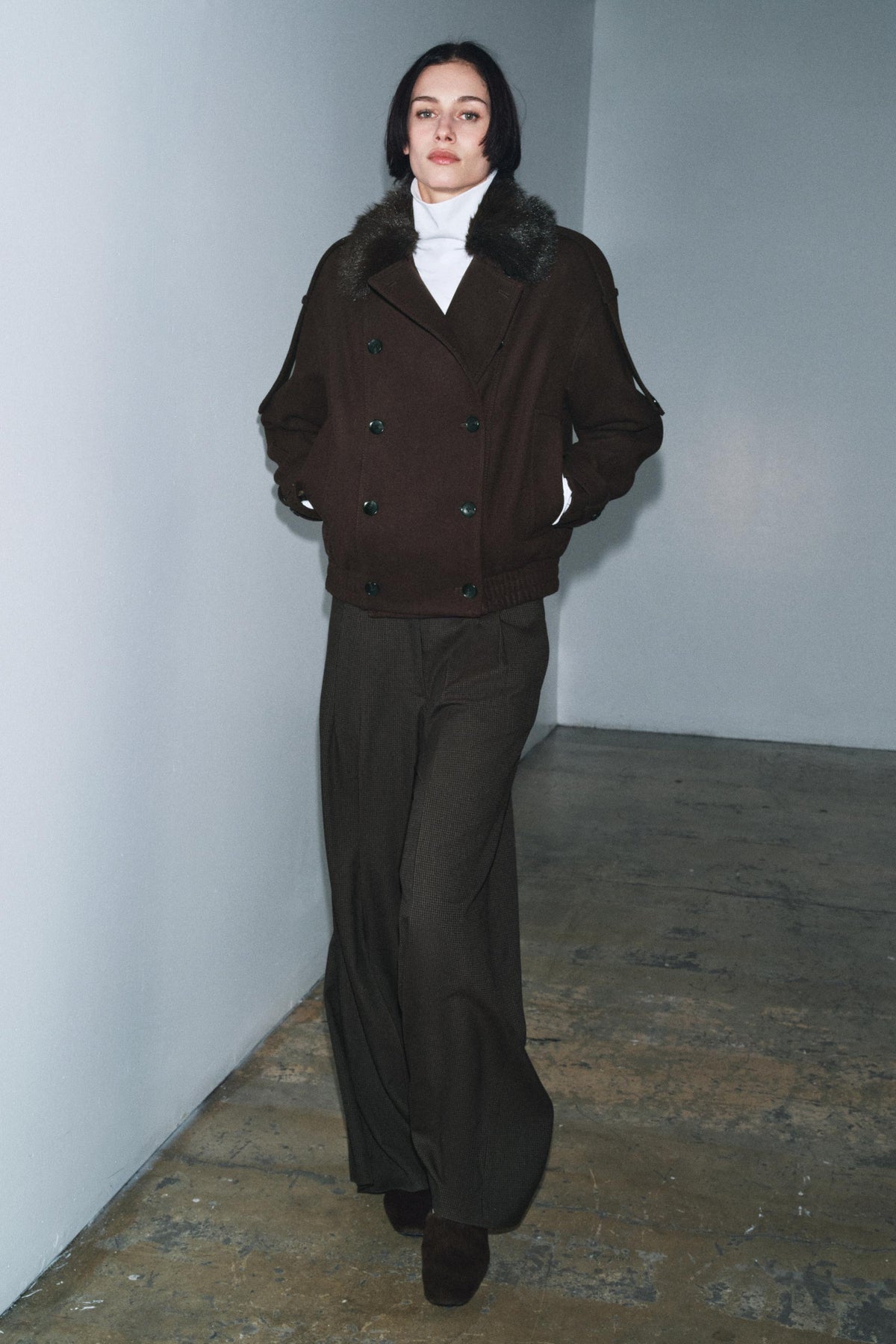 WOOL BLEND JACKET WITH FUR COLLAR - Image 1