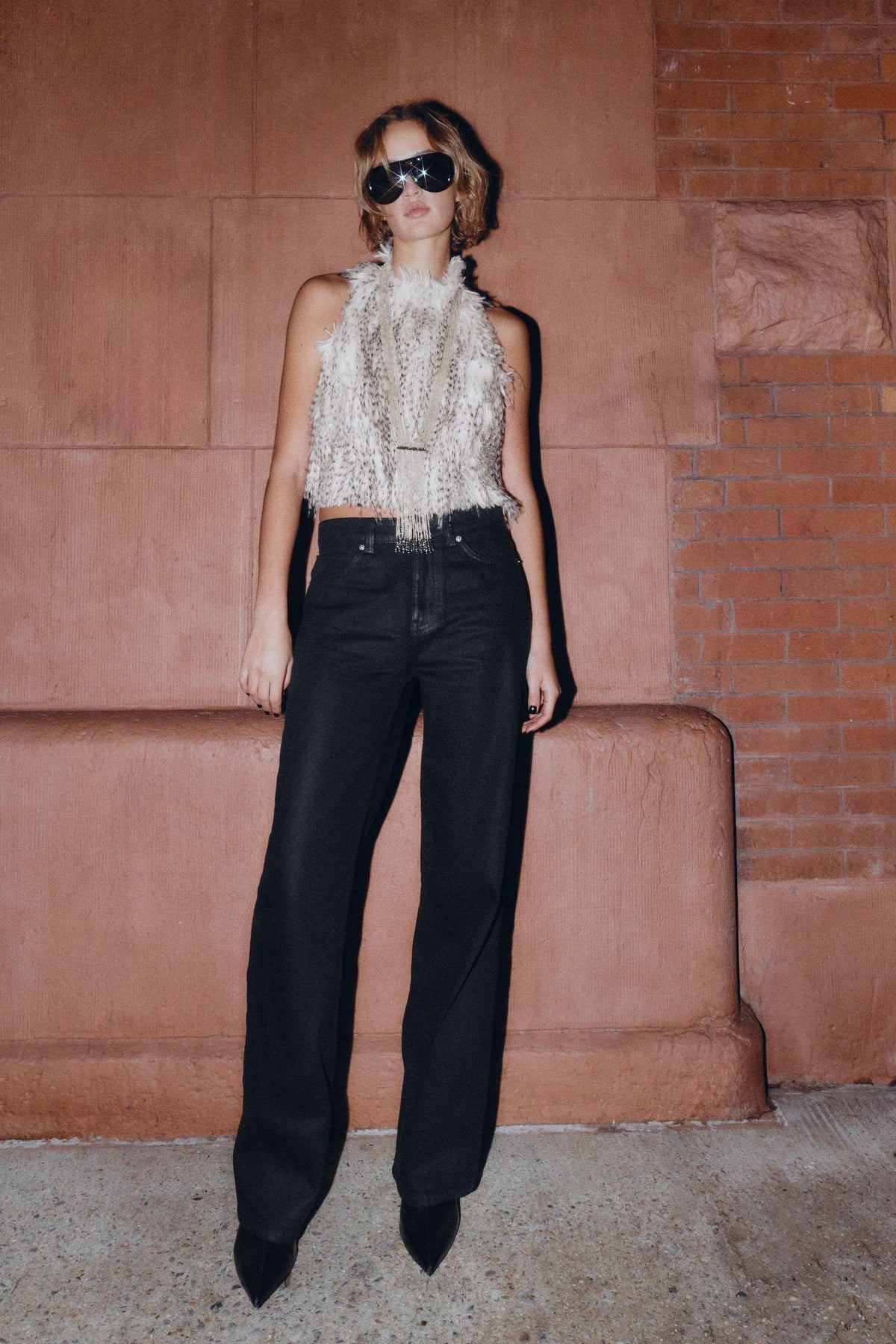 Beschichtete High-Waist Regular Jeans