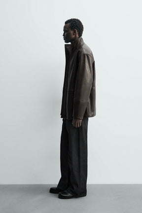 CONTRAST leather effect JACKET - Image 4