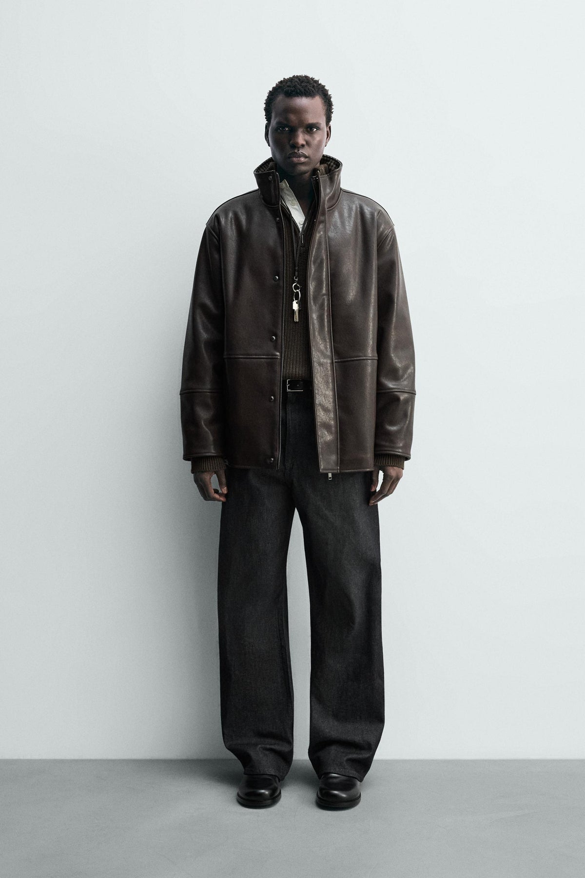 CONTRAST leather effect JACKET - Image 1