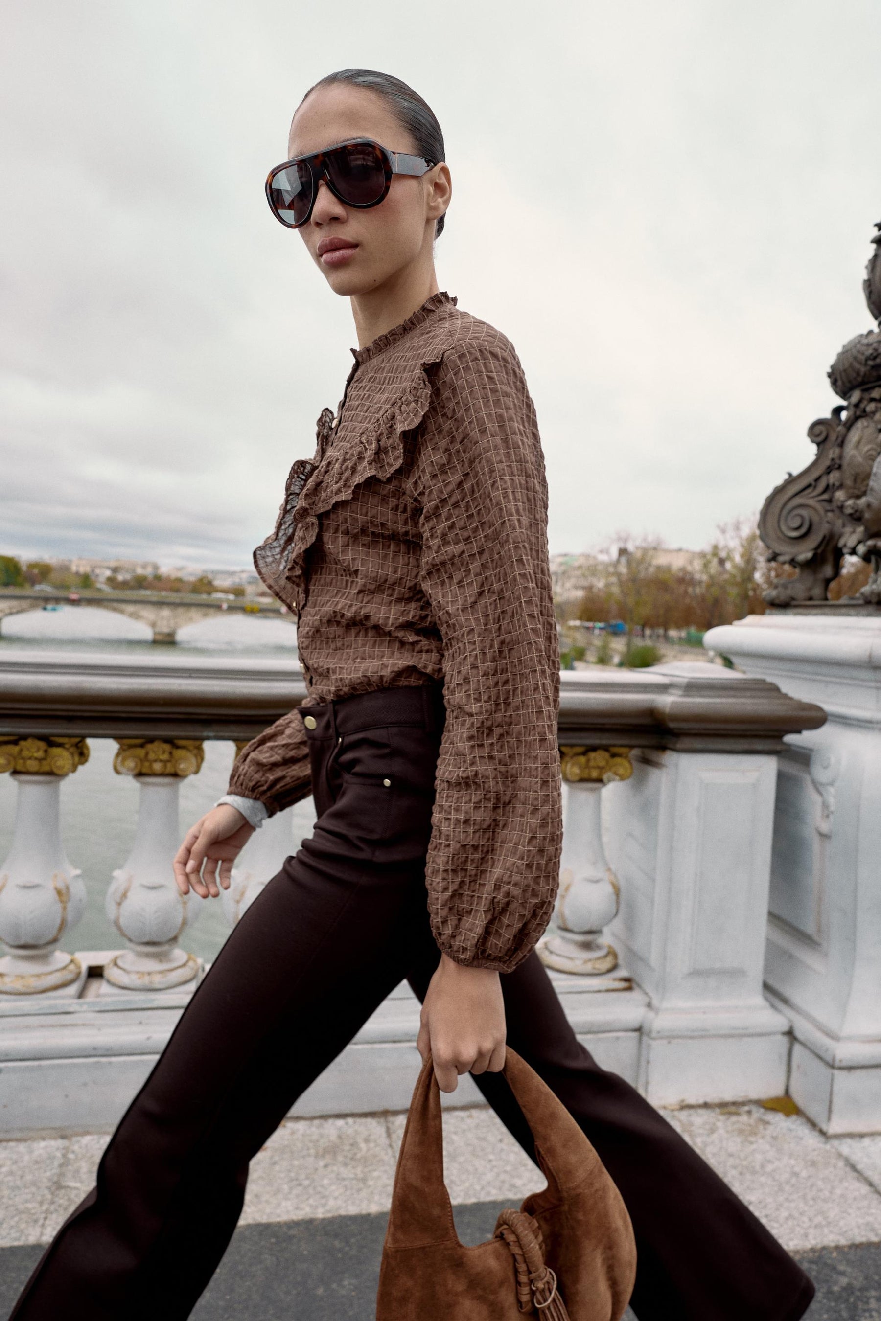 Rüschenbluse mit Karomuster