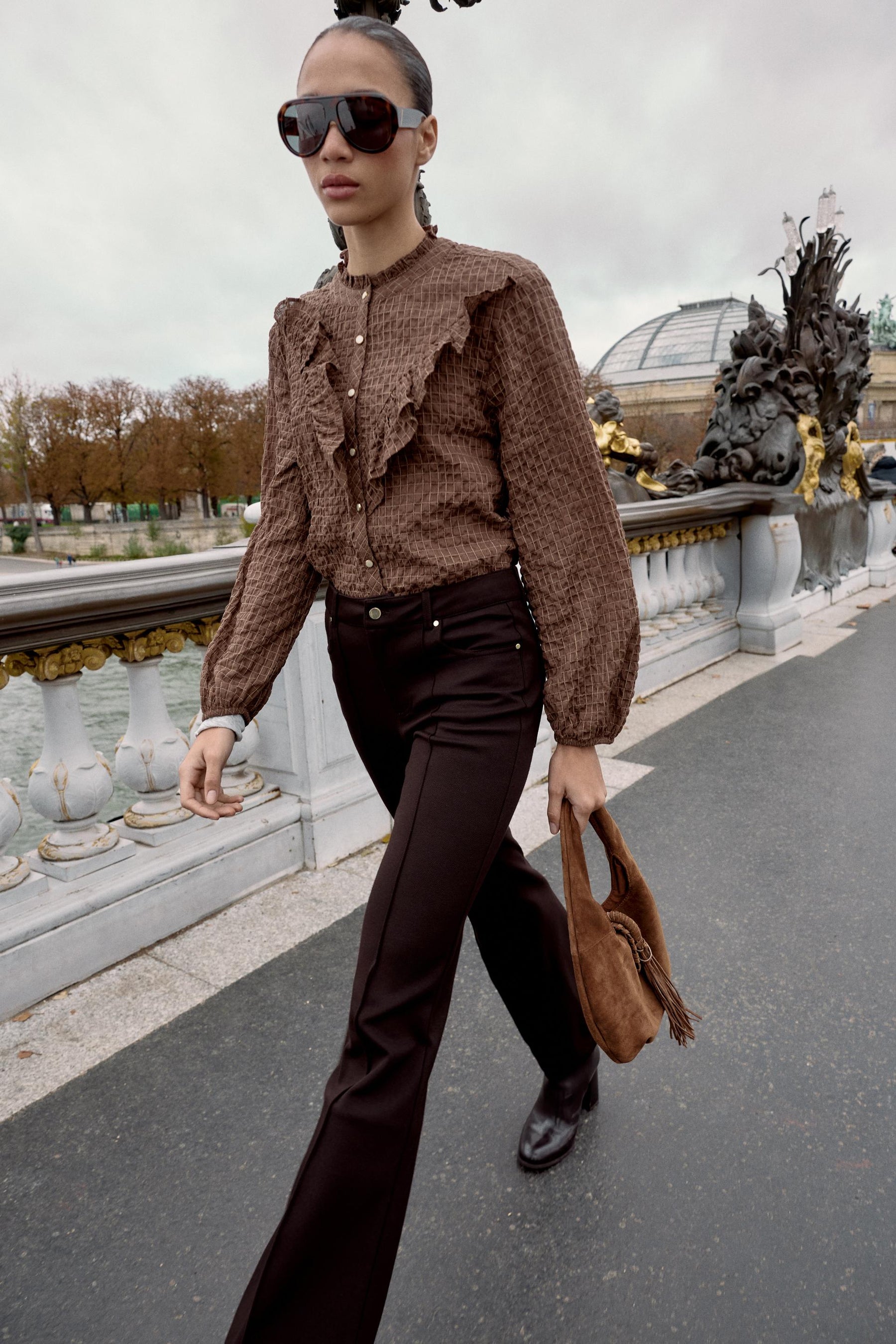 Rüschenbluse mit Karomuster