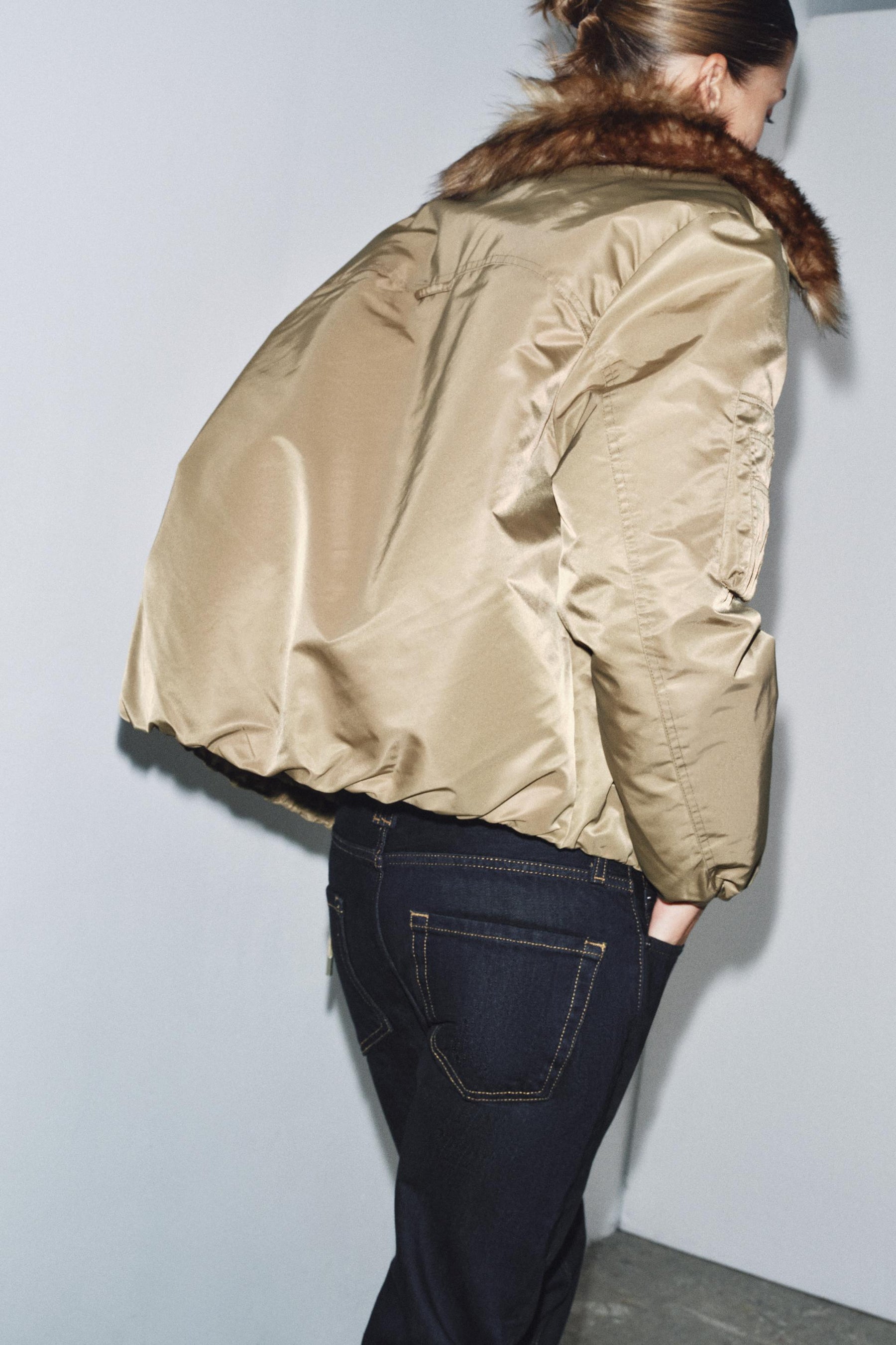 FAUX FUR COLLAR BOMBER JACKET ZW COLLECTION - Image 3